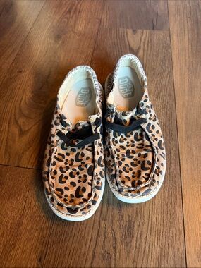 Hey Dude women’s Leopard Print Slip-On Shoe in Tan and Black